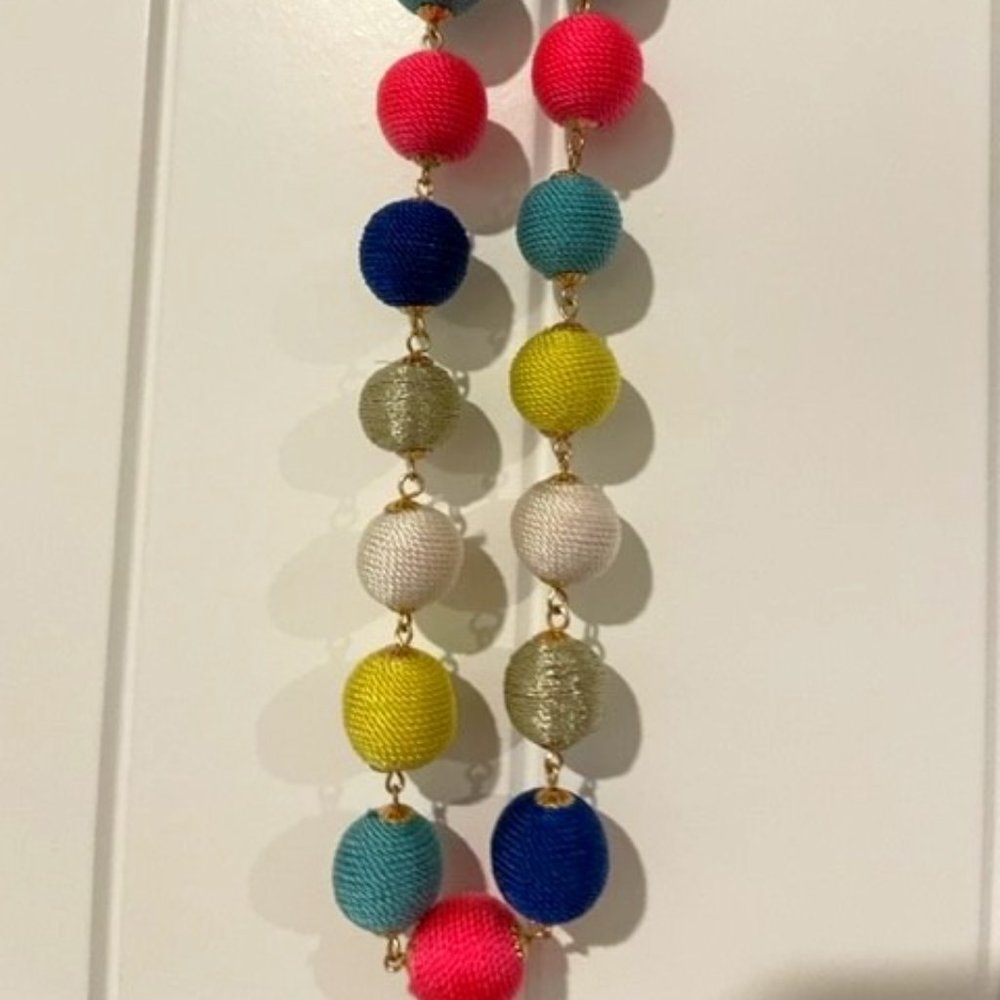 Rainbow or Multi-Color Woven Ball and Gold Necklace